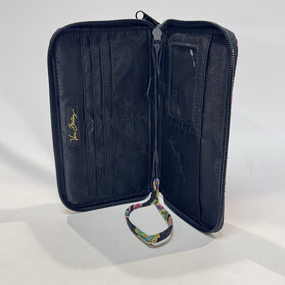 Vera Bradley Wristlet Wallet Quilted Black w Multi Color Paisley Symphony in Hue - Picture 7 of 10